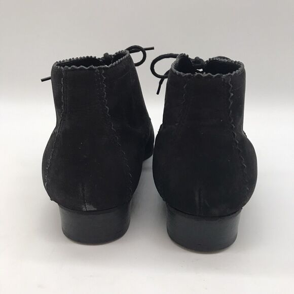 KIKIT Mat Black Leather Booties Women's 8 Lace Up Ankle Boots ZigZag Design Shoe - Picture 4 of 10